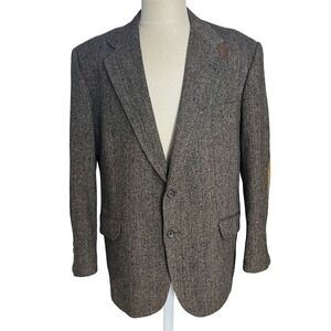 Vintage Stafford Tailored USA Wool Herringbone Blazer Elbow Patch Brown Men 46RE